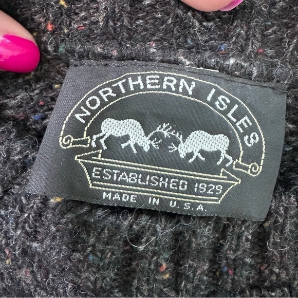 Northern Isles Wool Fair Isle Sweater Deer Moose Gray Made in USA Medium - Picture 5 of 5